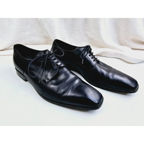 Hugo Boss Size 8.5 Men\'s Black Leather Embossed Logo Lace Up Square Toe Shoes main image 11